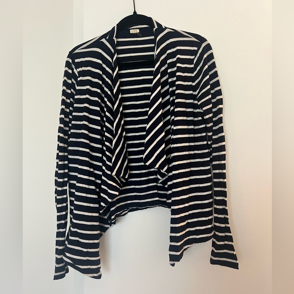 J Crew Cropped Blazer Sweater - navy blue and white striped
